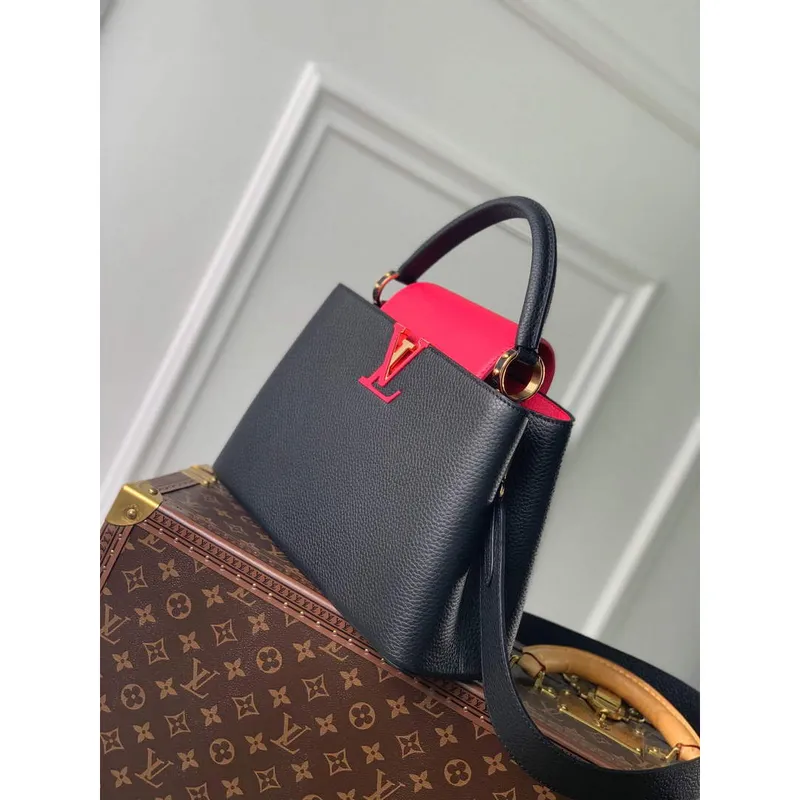 LV M94755 Louis Vuitton Capucines BB Handbag Black Rose Berlingot