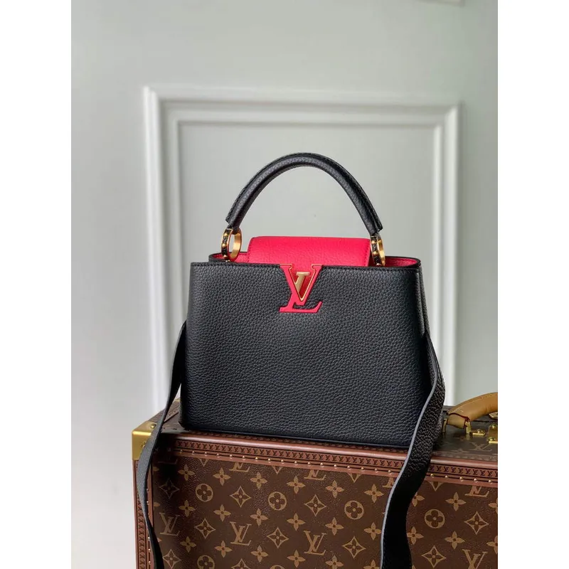 LV M59882 Louis Vuitton Capucines MM Handbag Black Rose Berlingot
