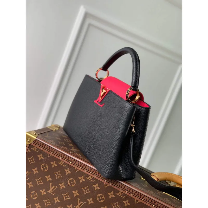 LV M59882 Louis Vuitton Capucines MM Handbag Black Rose Berlingot