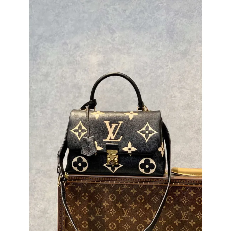LV M45978 Louis Vuitton Madeleine MM Bicolor Monogram Empreinte Leather Black