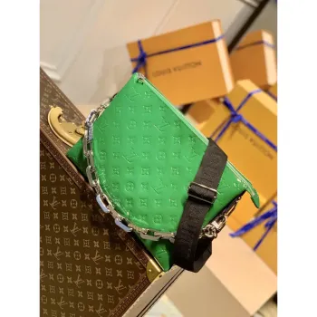 LV M57783 Louis Vuitton Coussin MM Embossed puffy Green Patent Leather