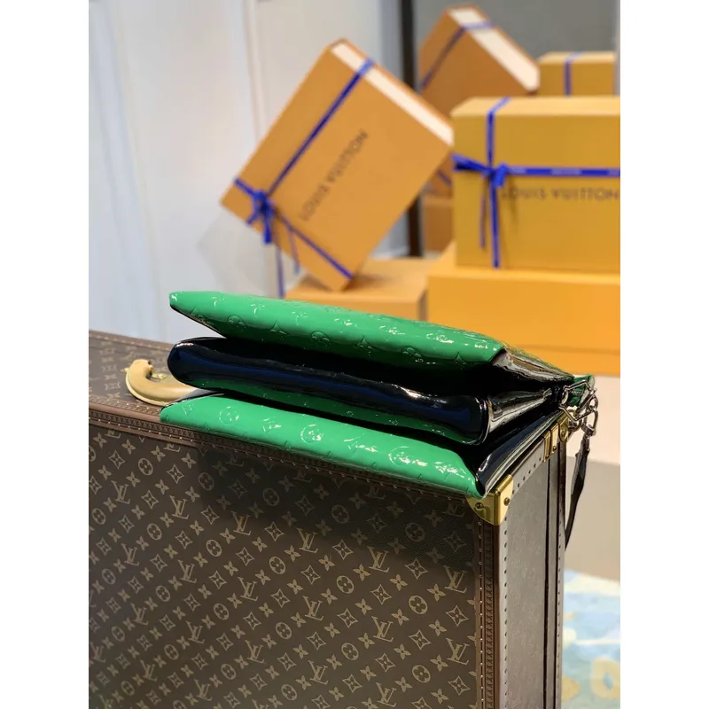 LV M57783 Louis Vuitton Coussin MM Embossed puffy Green Patent Leather