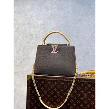 LV M59512 Louis Vuitton Capucines BB Bag Smokey Brown Green/Crème/Pink