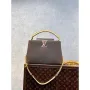 LV M59516 Louis Vuitton Capucines MM Handbag Smokey Brown Green/Crème/Pink