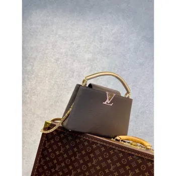 LV M59516 Louis Vuitton Capucines MM Handbag Smokey Brown Green/Crème/Pink