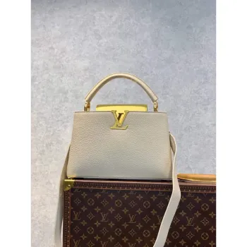 LV M59883 Louis Vuitton Capucines MM Handbag Crème Beige / Plume Yellow