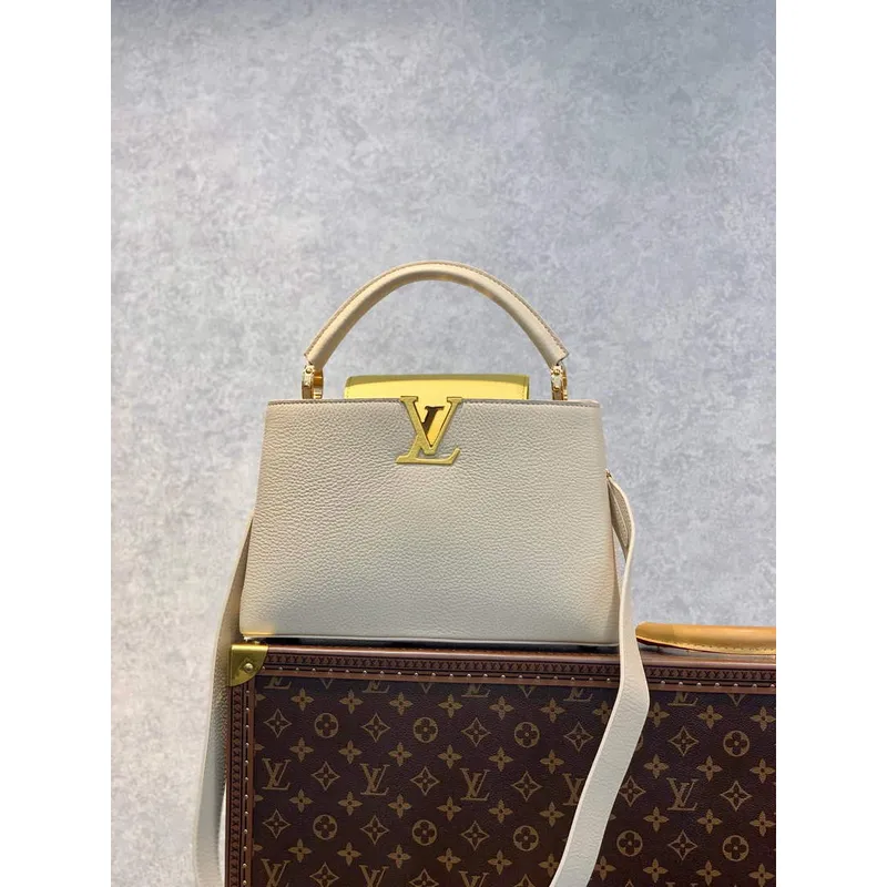 LV M59883 Louis Vuitton Capucines MM Handbag Crème Beige / Plume Yellow