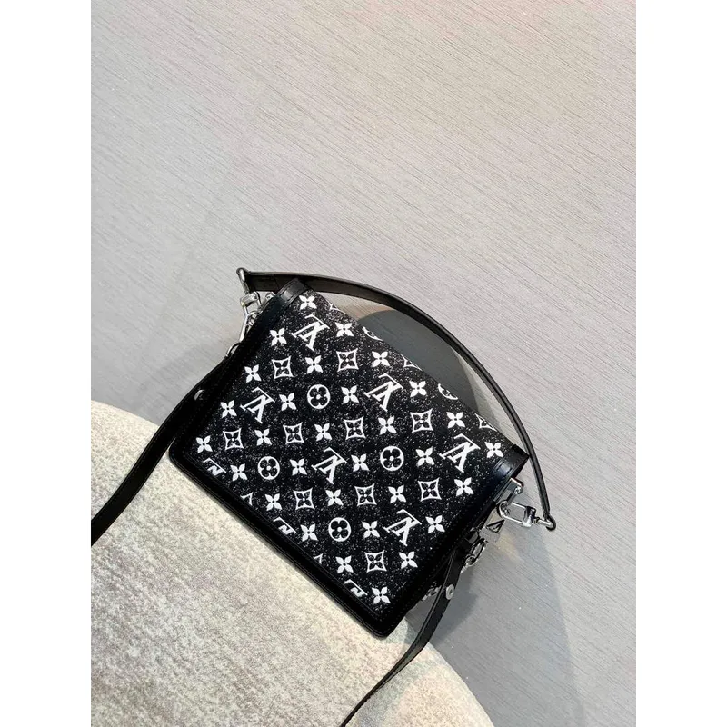 LV M59631 Louis Vuitton Dauphine MM Denim Leather Bag Black