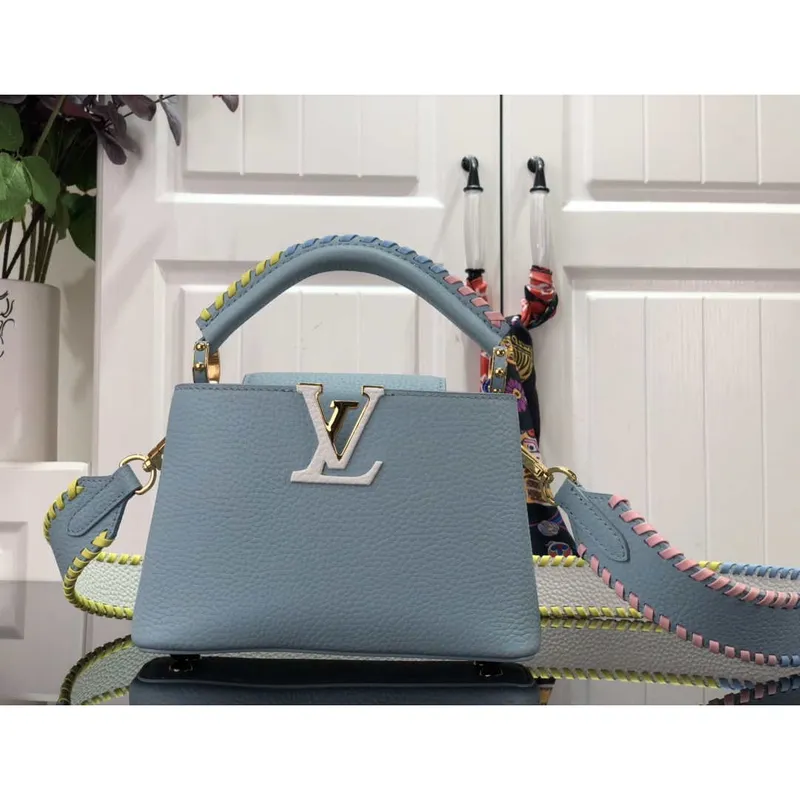 LV M57671 Louis Vuitton Capucines MM Handbag Light Blue