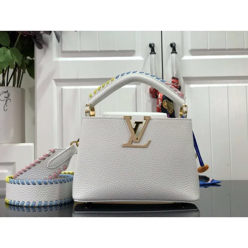 LV M57671 Louis Vuitton Capucines MM Handbag White