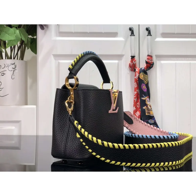 LV M57671 Louis Vuitton Capucines MM Handbag Black