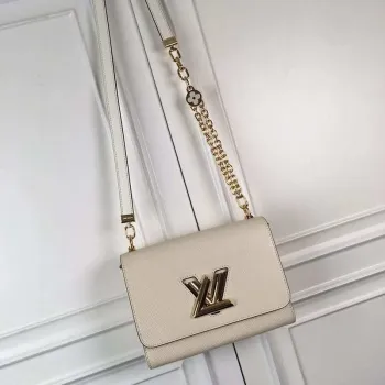 LV M59403 Louis Vuitton Twist MM Epi White Grained Leather