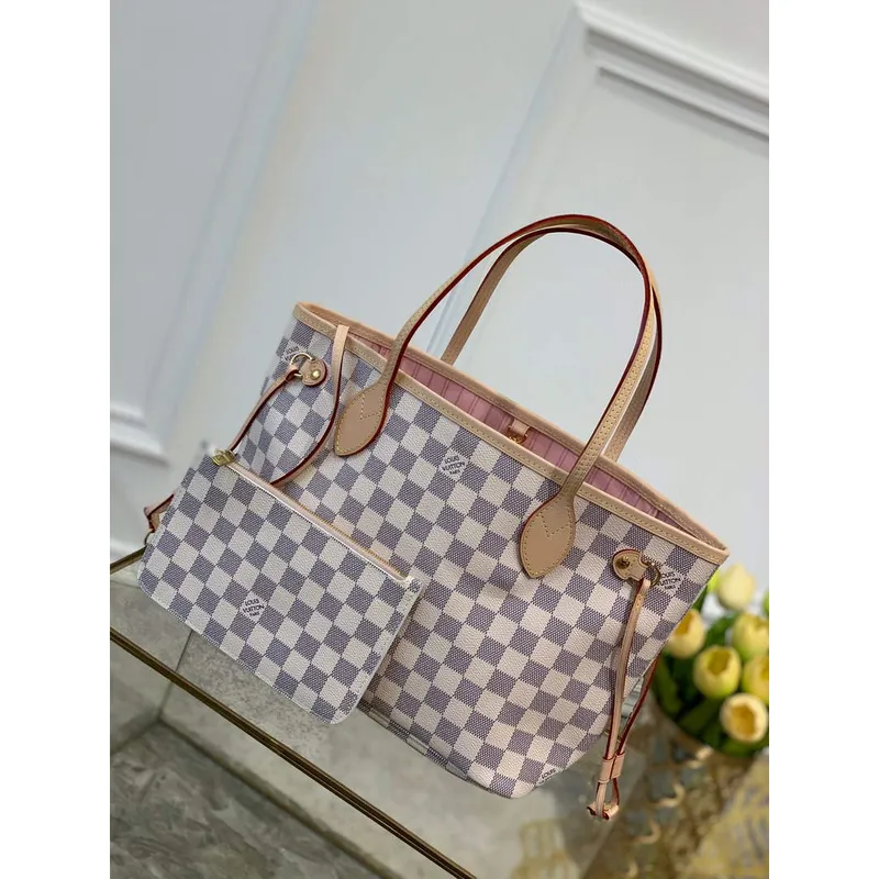 Louis Vuitton LV N41363 Neverfull PM Damier Azur Pink