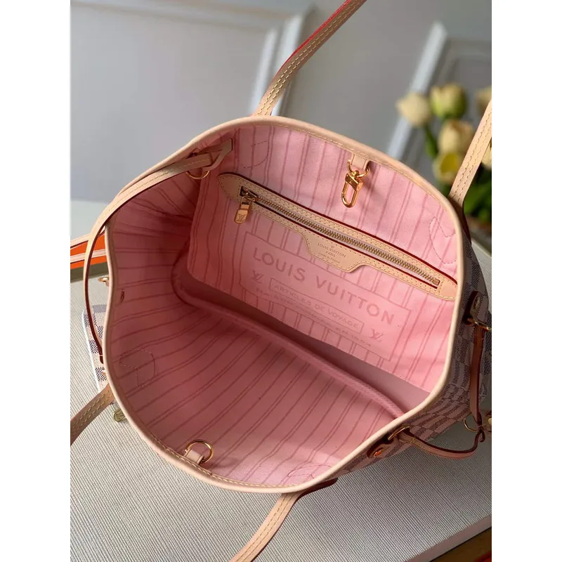 Louis Vuitton LV N41363 Neverfull PM Damier Azur Pink