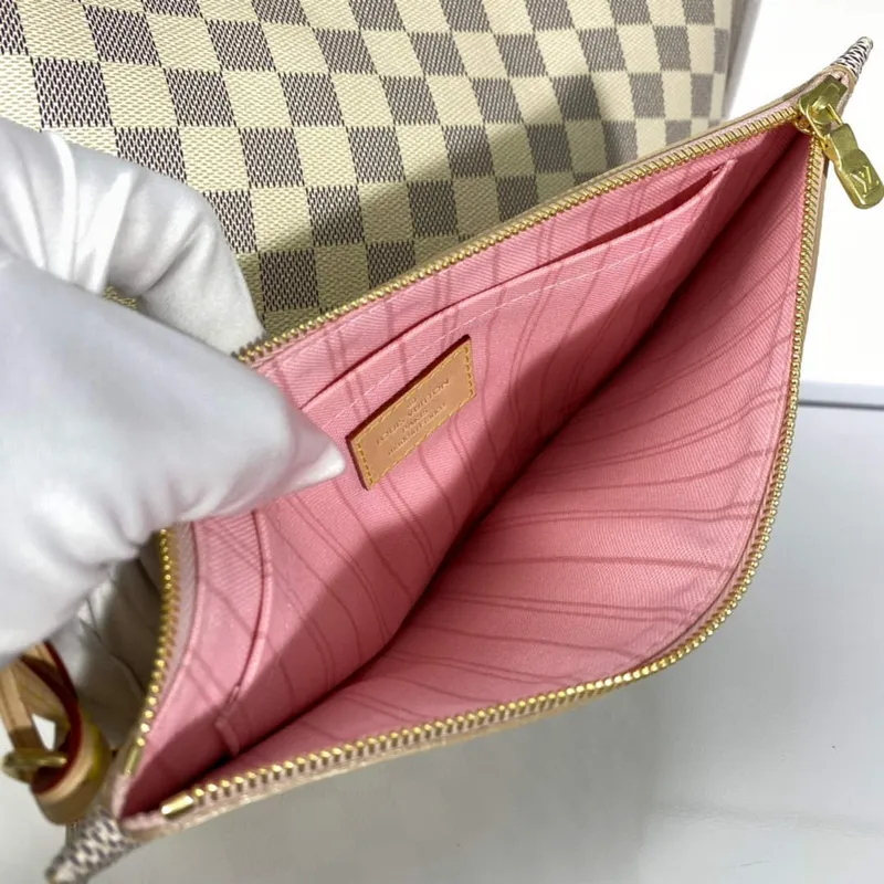 Louis Vuitton LV N41361 Neverfull MM Damier Azur Rose Ballerine Pink