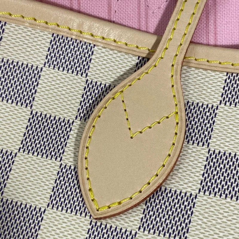 Louis Vuitton LV N41361 Neverfull MM Damier Azur Rose Ballerine Pink