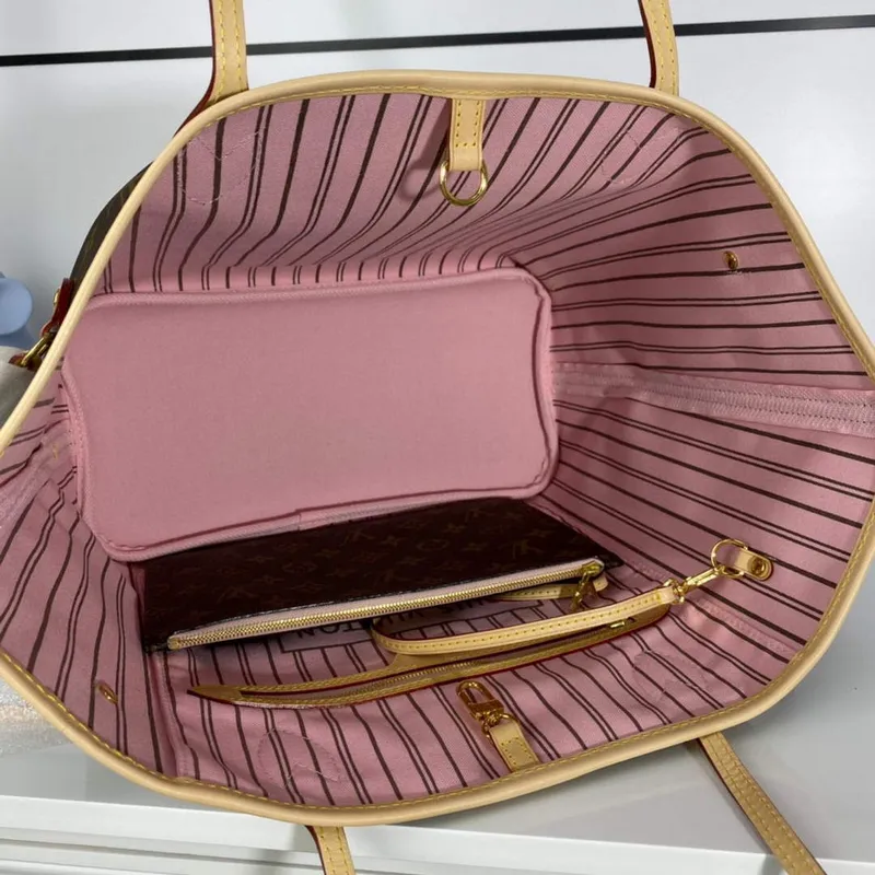 Louis Vuitton LV M50366 Neverfull MM Monogram Canvas Cerise Pink