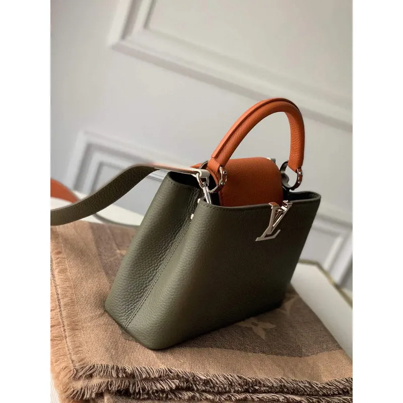 LV M57522 Louis Vuitton Capucines BB Handbag Green and Brown