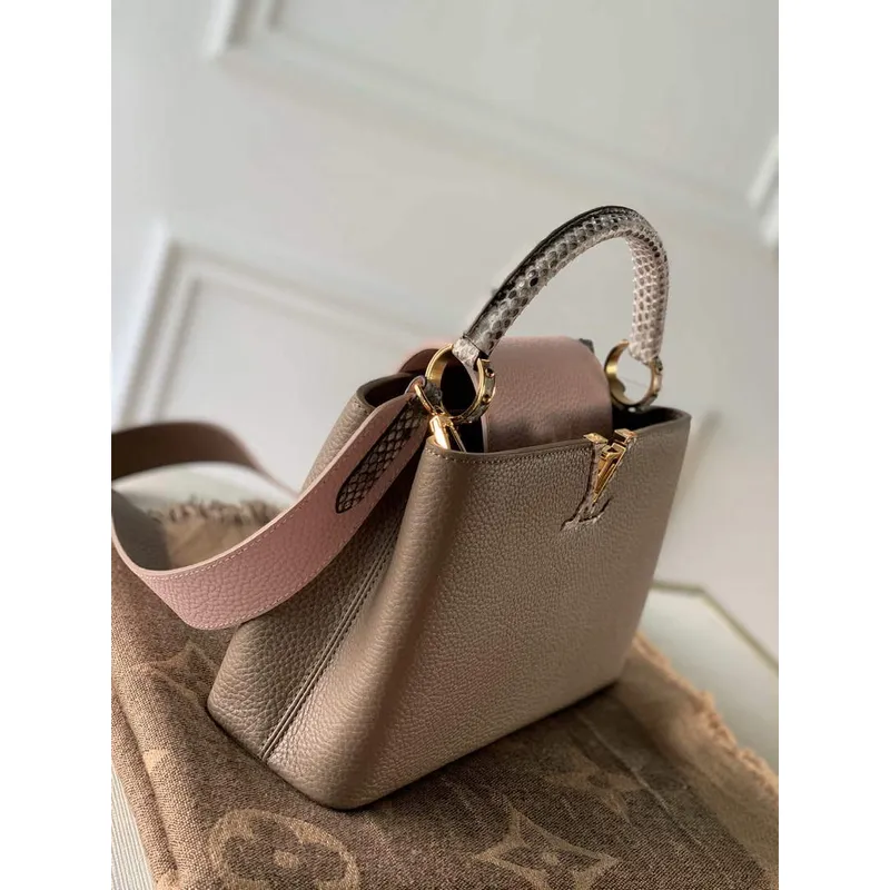 LV M57539 Louis Vuitton Capucines BB Handbag Grey and Pink