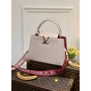 LV M58610 Louis Vuitton Capucines MM Handbag Beige and Wine red