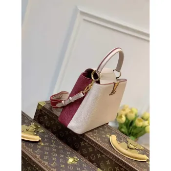 LV M58610 Louis Vuitton Capucines MM Handbag Beige and Wine red