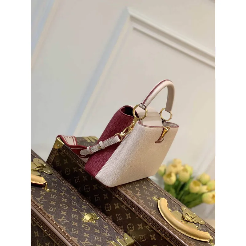 LV M58611 Louis Vuitton Capucines BB Handbag Beige and Wine red