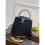 LV M58608 Louis Vuitton Capucines MM Handbag Black Apricot