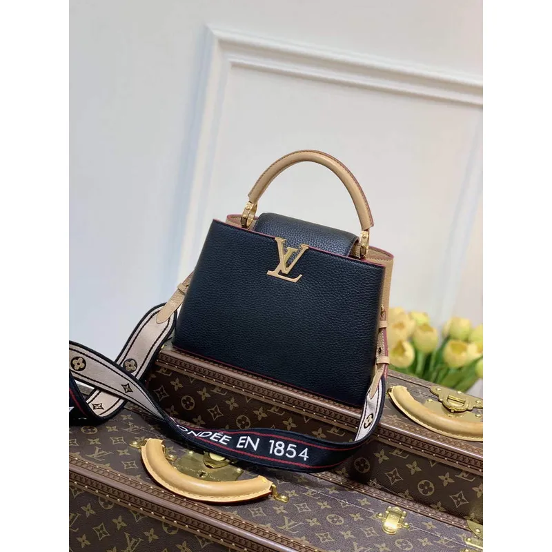 LV M58607 Louis Vuitton Capucines BB Handbag Black Apricot