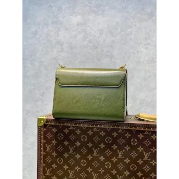 LV M59884 Louis Vuitton Twist MM Handbag Kaki / Quartz White