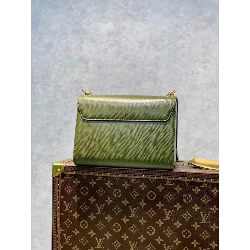 LV M59884 Louis Vuitton Twist MM Handbag Kaki / Quartz White