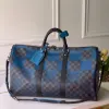 LV N40410 Louis Vuitton Keepall Bandouliere 50 Travel Bag Blue