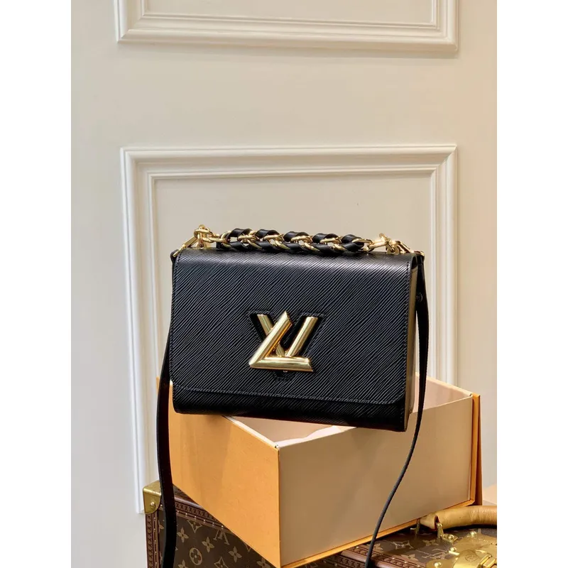 LV M59887 Louis Vuitton Twist MM EPI Leather Bag Black