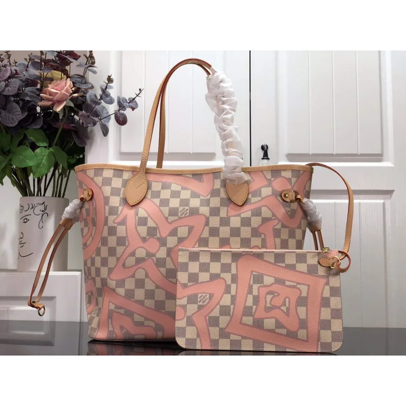 LV N41050 Louis Vuitton Neverfull MM Tote Bag Pink