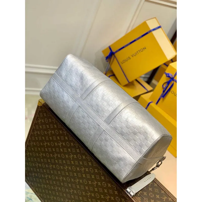 LV N58041 Louis Vuitton Keepall 50B Bandoulière Bag Silver