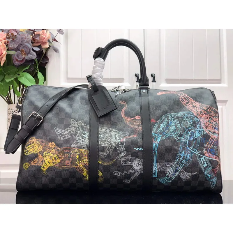 LV N45281 Louis Vuitton Keepall 50B Travel Bag Black