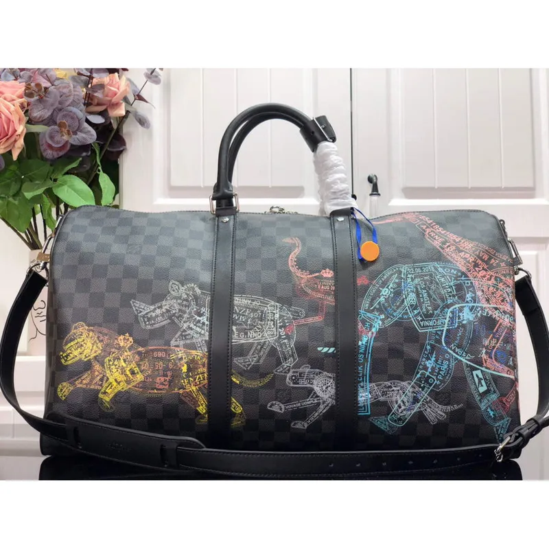 LV N45281 Louis Vuitton Keepall 50B Travel Bag Black