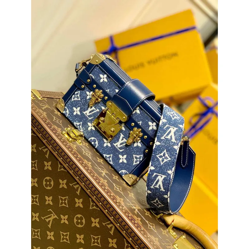 LV M59717 Louis Vuitton Petite Malle Denim Bag Blue