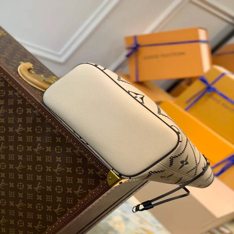 LV M46039 Louis Vuitton Neverfull MM Tote Monogram Bag M46040 Crème Beige