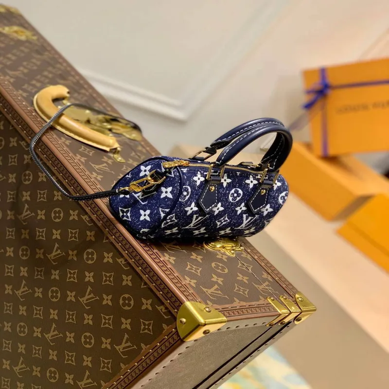 LV M81168 Louis Vuitton Nano Speedy Denim Leather Bag