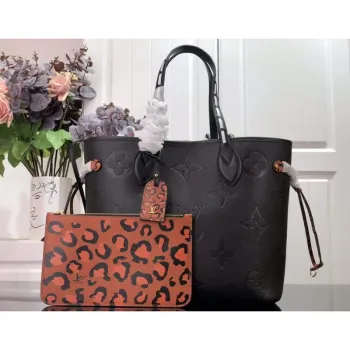 LV M45856 Louis Vuitton Neverfull MM Monogram Empreinte Leather M58525 Bag Black