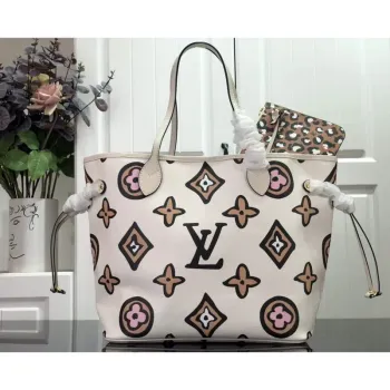 LV M45819 Louis Vuitton Neverfull MM Monogram Bag M45818 Creme