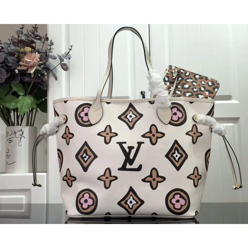 LV M45819 Louis Vuitton Neverfull MM Monogram Bag M45818 Creme