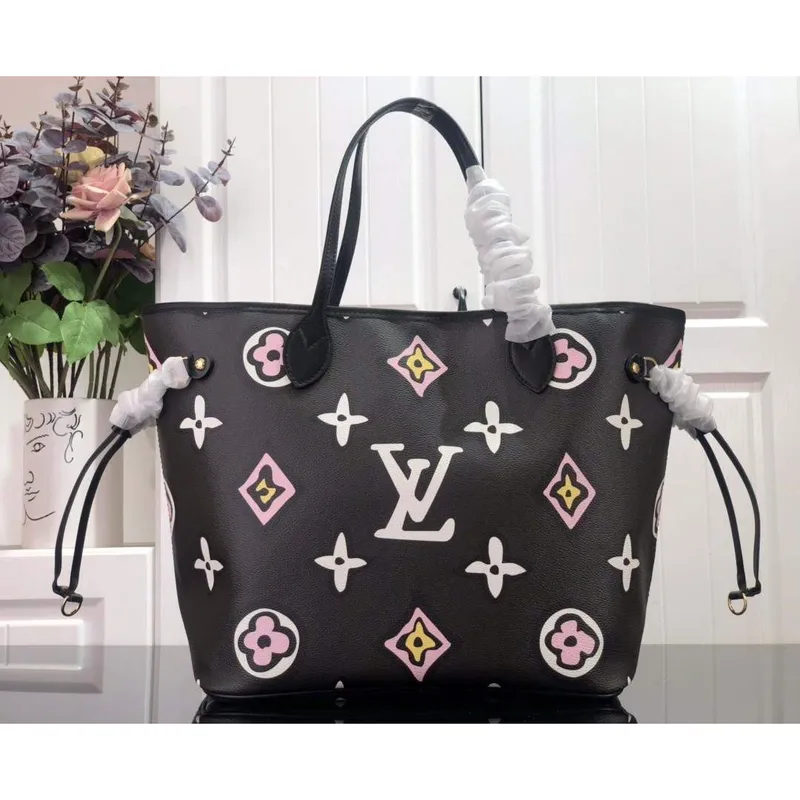 LV M45818 Louis Vuitton Neverfull MM Monogram Bag M45819 Black