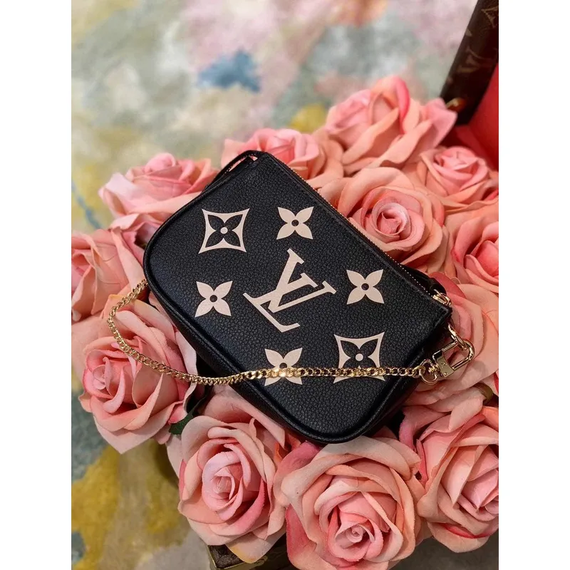 LV M80732 Mini Pochette Accessoires Bicolor Monogram Empreinte Leather Black and Beige