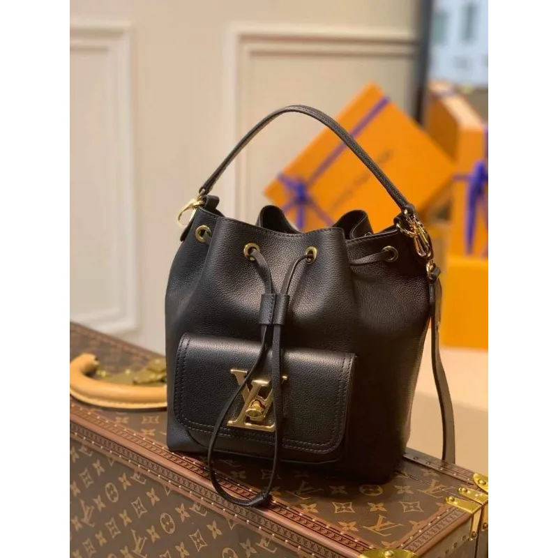 LV M57687 Louis Vuitton Lockme Bucket Bag M57688 M57689 Black