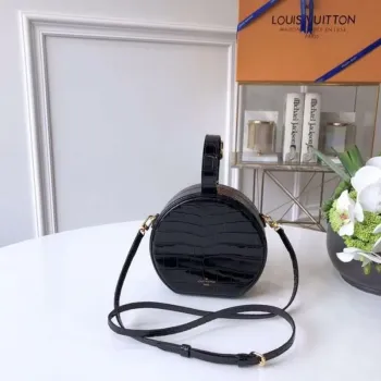 LV N93597 Louis Vuitton Petite Boite Chapeau Crocodilien Brillant N93598 Bag Black