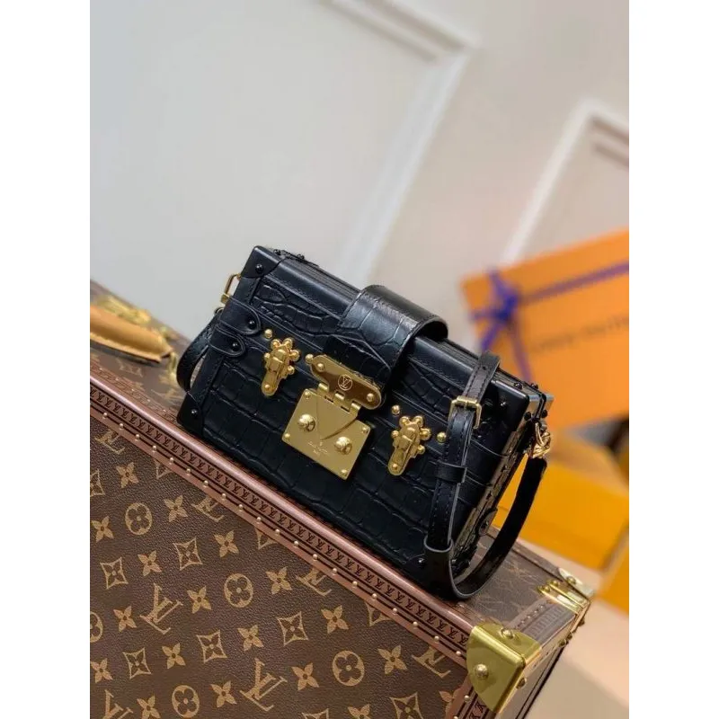 LV N93144 Louis Vuitton Petite Malle crocodilien brillant Bag N93145 Black