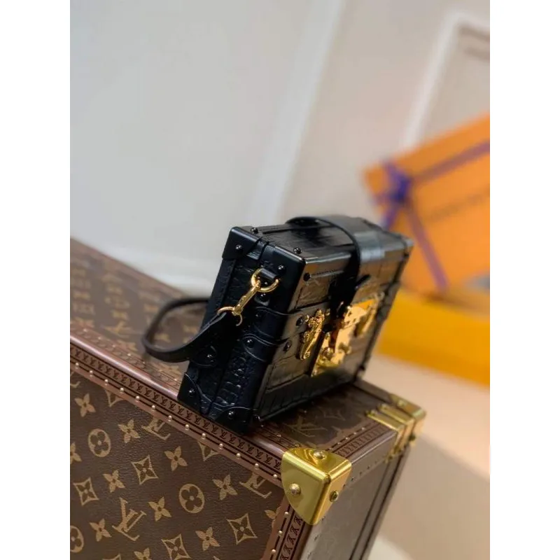 LV N93144 Louis Vuitton Petite Malle crocodilien brillant Bag N93145 Black