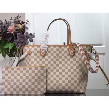 LV N50047 Louis Vuitton Neverfull MM Damier Azur Canvas Bag Pink