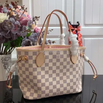 LV N41362 Louis Vuitton Neverfull PM Damier Azur M41245 Bag Pink